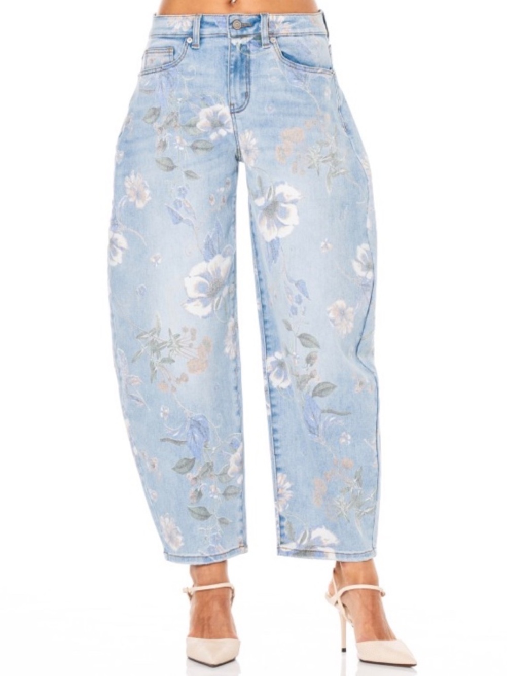 SM250 | Faded Floral Barrel Leg Jeans - Picture 3 of 5